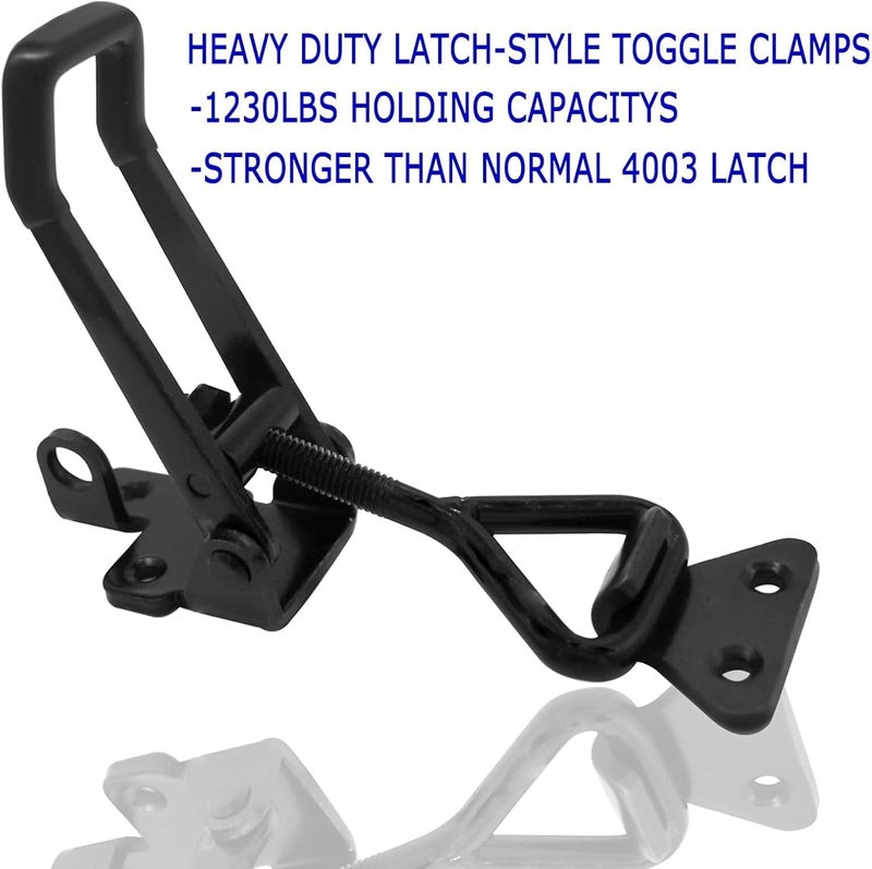 EVANCENT 4Pack Heavy Duty Toggle Latch Clamp, 1320lbs 4003 Latch-Style Toggle Clamp with Lock Hook, Pull Action Latch with Catch Plate, Metal Quick Release Draw Latch for Trunk Jig Smoker Door Tool Boxes - Image 2